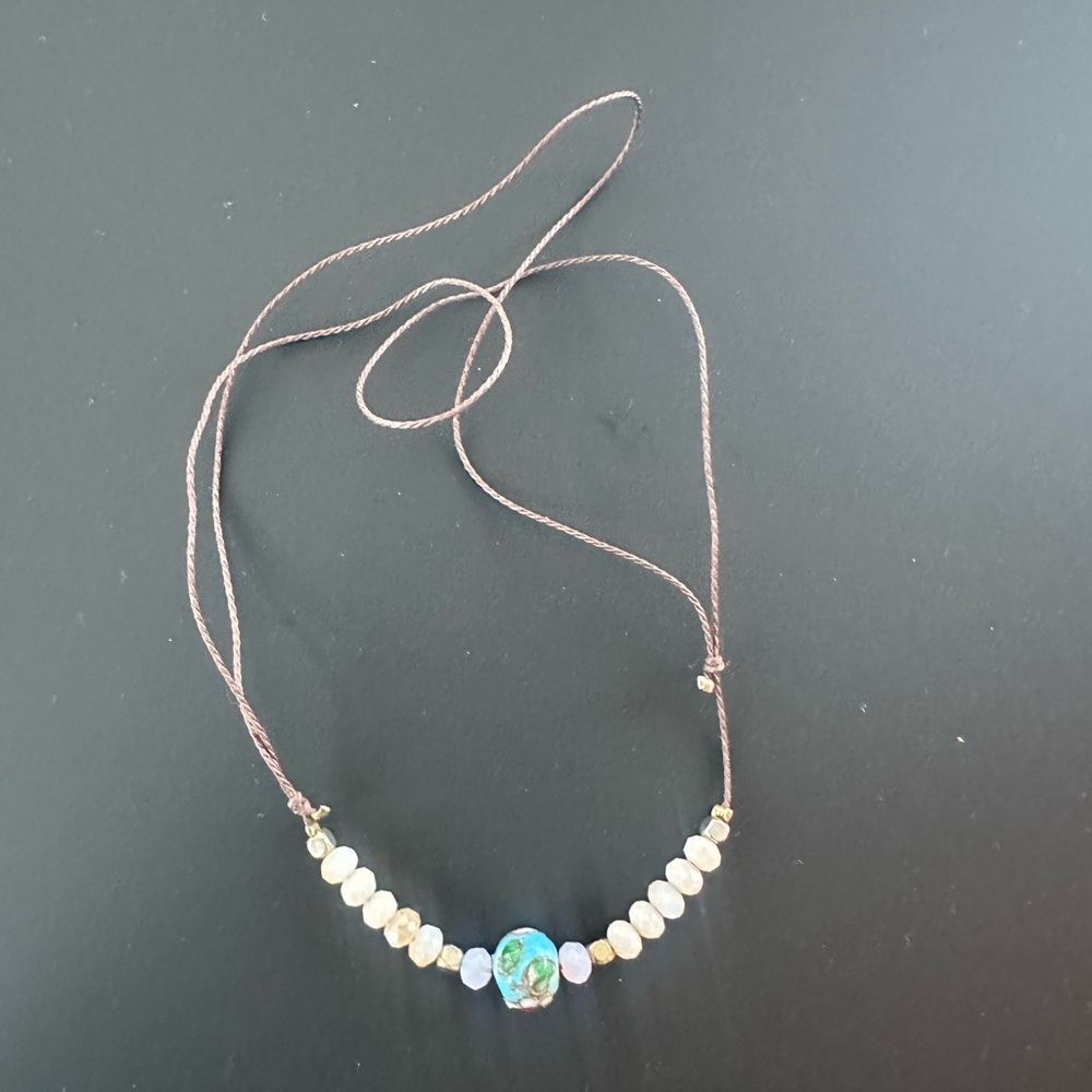 Handmade Bohème Blue Glass Bead Necklace - Adjustable